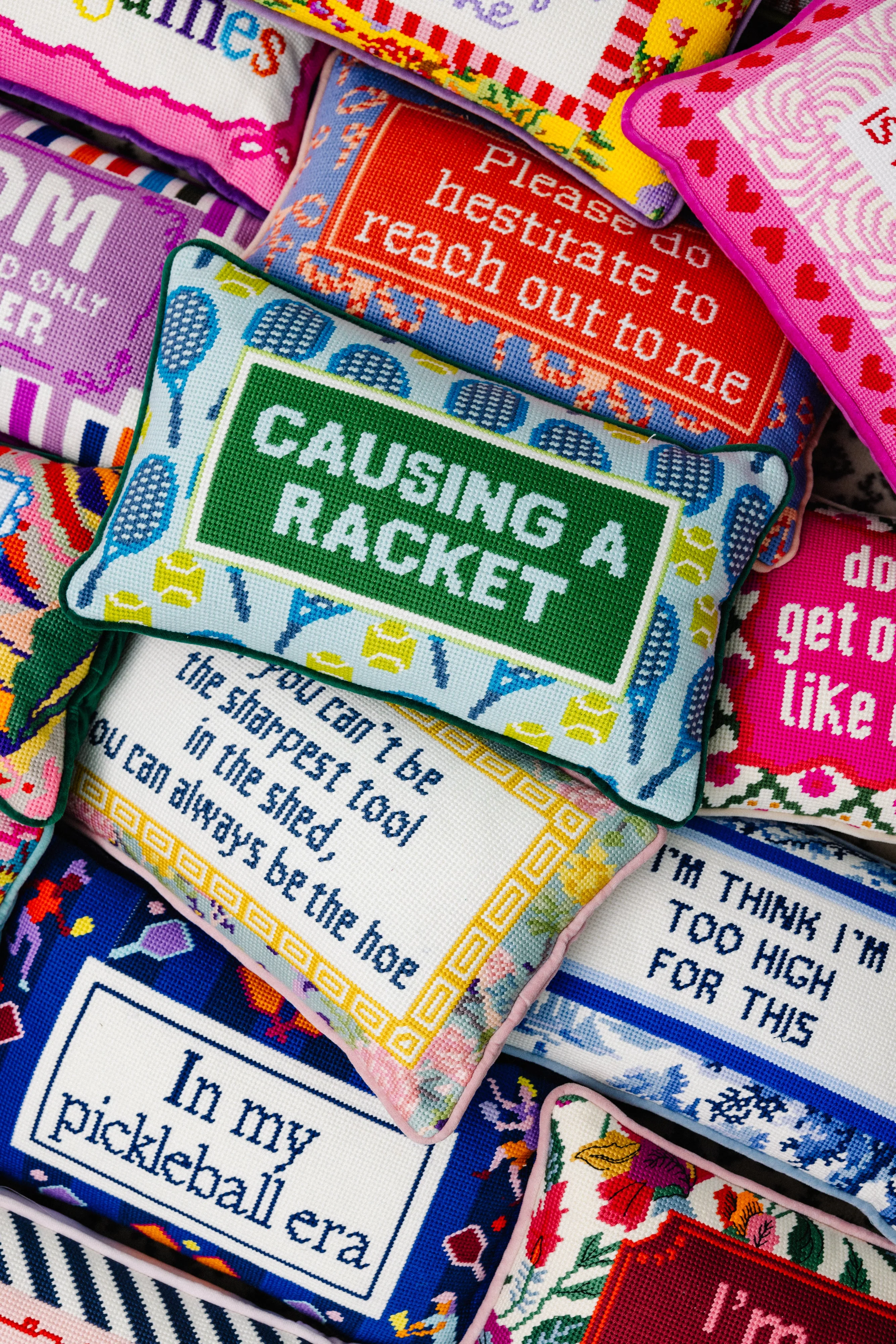 Causing A Racket Needlepoint Pillow - Image 4